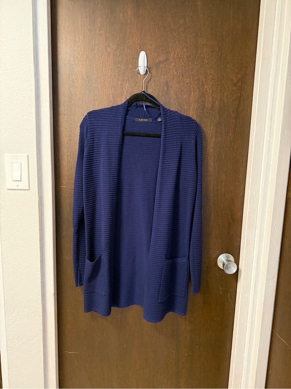 Cyrus Navy Blue Ribbed Open Front Cardigan Sweater XS/S